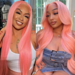 Straight Body Wave Pink 13x4 Transparent Lace Frontal Wig 180% Density