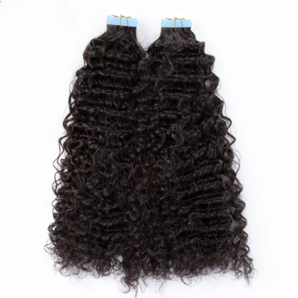Deep Wave Seamless Tape in Natural Black Hair Extensions 100% Real Human Hair