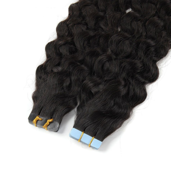 Water Wave Seamless Tape in Natural Black Hair Extensions 100% Real Human Hair