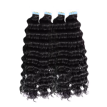 Deep Wave Seamless Tape in Natural Black Hair Extensions 100% Real Human Hair